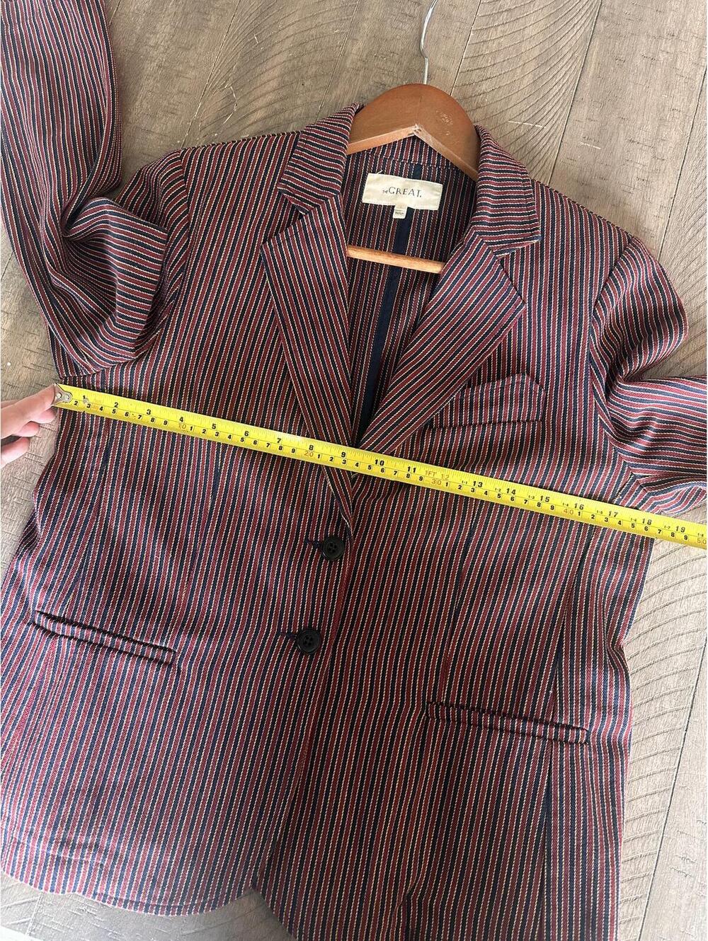 The GREAT. Shrunken Blazer Country Road Pinstripe Red Blue Women’s size 1 Small - Picture 9 of 14